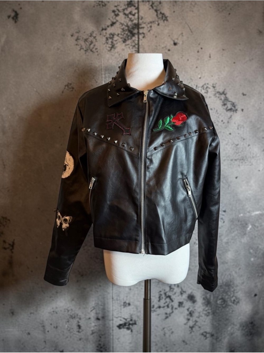 Spirit Halloween Black Girl Gang Punk Faux Leather Full Zip Jacket Size LARGE